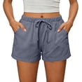 thumbnail image 2 of Women's Casual Lounge Shorts with Pockets - High Waisted Elastic Waist Drawstring Sleep Shorts, Lightweight Soft Running Athletic Shorts Gray L, 2 of 6
