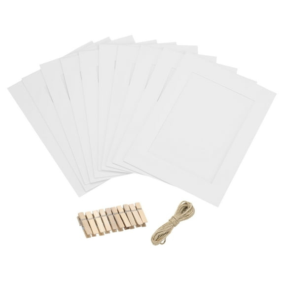 Uxcell Paper Photo Frames, Cardboard Picture Frames with Clips & Strings, DIY Photo Hanging Display for Home Office Decor 7 x 5 White