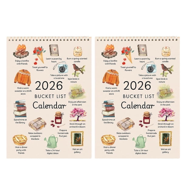 2026 Bucket List Calendar –2026 Inspirational 12-Month Wall Calendar with Illustrated Pages & DIY Friendly Design for Mindful Living