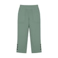 thumbnail image 4 of TtopsQueen Womens Summer Linen Capri Pants, High Elastic Waist Relaxed Cropped Trousers, Side Hem Button Slit Design Casual Walking Pants with Pockets Mint Green,XXL, 4 of 6