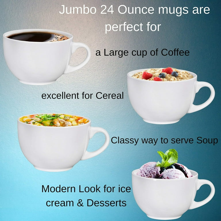 Bruntmor Oversized Plain White Porcelain Coffee Mug Set, 24