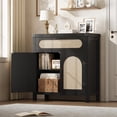 thumbnail image 1 of Bingirl 29.9 inches Small Rattan Buffet Cabinet with Storage Kitchen Coffee Bar Cabinet with Doors and Drawer Boho Farmhouse Sideboard with Adjustable Shelves and Handle for Living Room -Black, 1 of 7