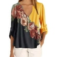thumbnail image 3 of facefd Blouse Imprimée Col en V Chemise Manches Longues Ample Blouse Imprimée Haut Femme Jaune P, 3 of 4