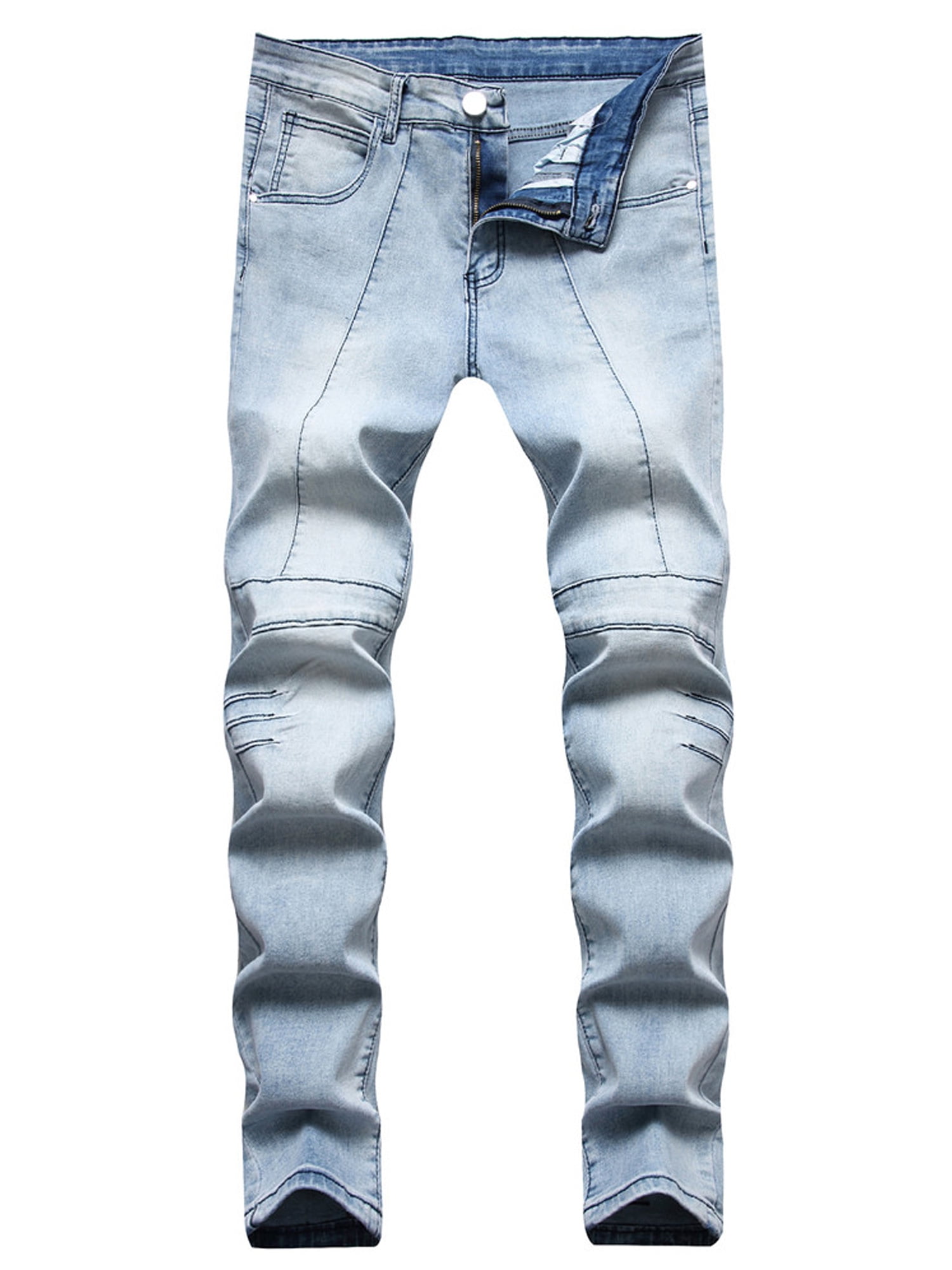UPAIRC Men's Stretch Slim Fit Jeans Casual Biker Patchwork Denim Long