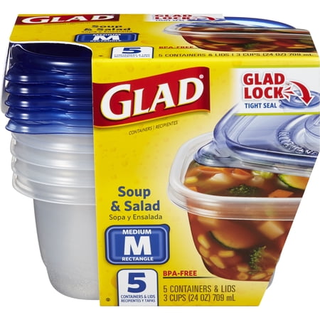 Glad Food Storage Containers - Soup and Salad Container - 24 oz - 5 ...