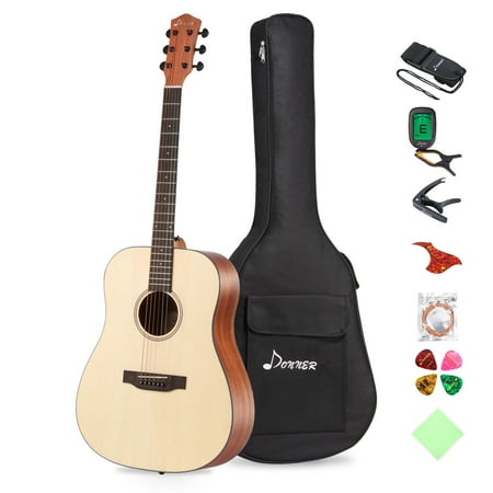 Donner DAG-1 Beginner Acoustic Guitar Full-size,41" Dreadnought Spruce Guitar Package with Gig Bag Tuner Strap String