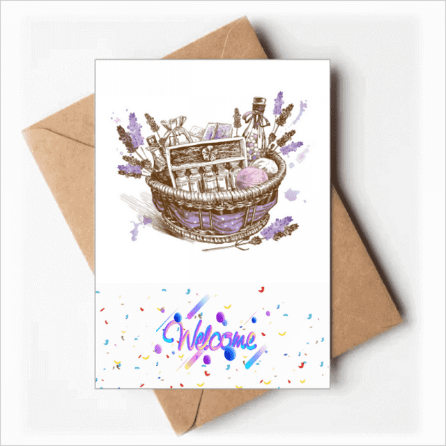 Flowers Painting Present lavender Basket Welcome Back Greeting Cards Envelopes Blank
