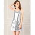 thumbnail image 3 of DARING DIVA Halloween Costume Glitter Sequin Spaghetti Strap Dress 3XL Silver, 3 of 6