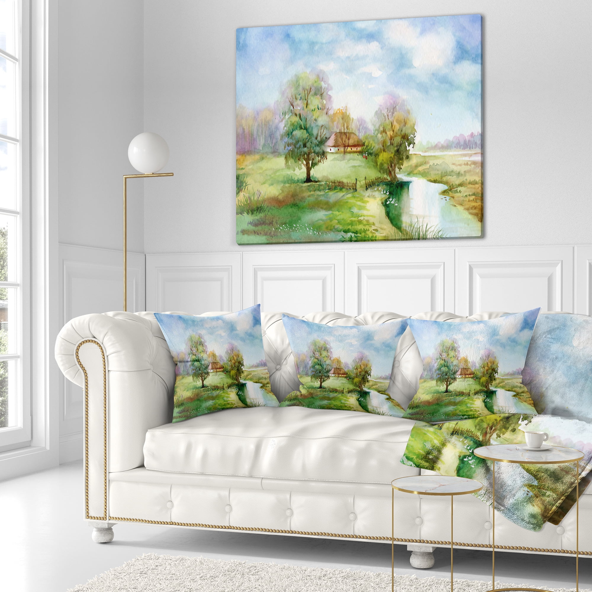 Designart Village Life - Landscape Printed Throw Pillow - 16x16