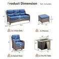 thumbnail image 2 of Planntonneo 6 Pieces Wicker Outdoor Patio Furniture Set with Fire Pit Table, 2 Swivel Rocking Chairs and Sofa with 6" Thick Cushion and 2 Ottomans for Porch Deck Garden Backyard, Brown/Blue, 2 of 13
