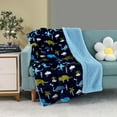 thumbnail image 1 of Marina Decoration Reversible Rich Printed Woven Fluffy Plush Soft Warm Flannel Fleece Children Throw Sherpa Kids Blanket, 40 x 50 Inch Dinosaur Zoo with Navy Blue Base, 1 of 9