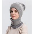 thumbnail image 4 of Gorro y bufanda todo en uno Gorro de punto de otoño e invierno para mujer más bufanda cálida de lana para invierno Gorro de lana para mujer，gris JAMW Sencillez, 4 of 5