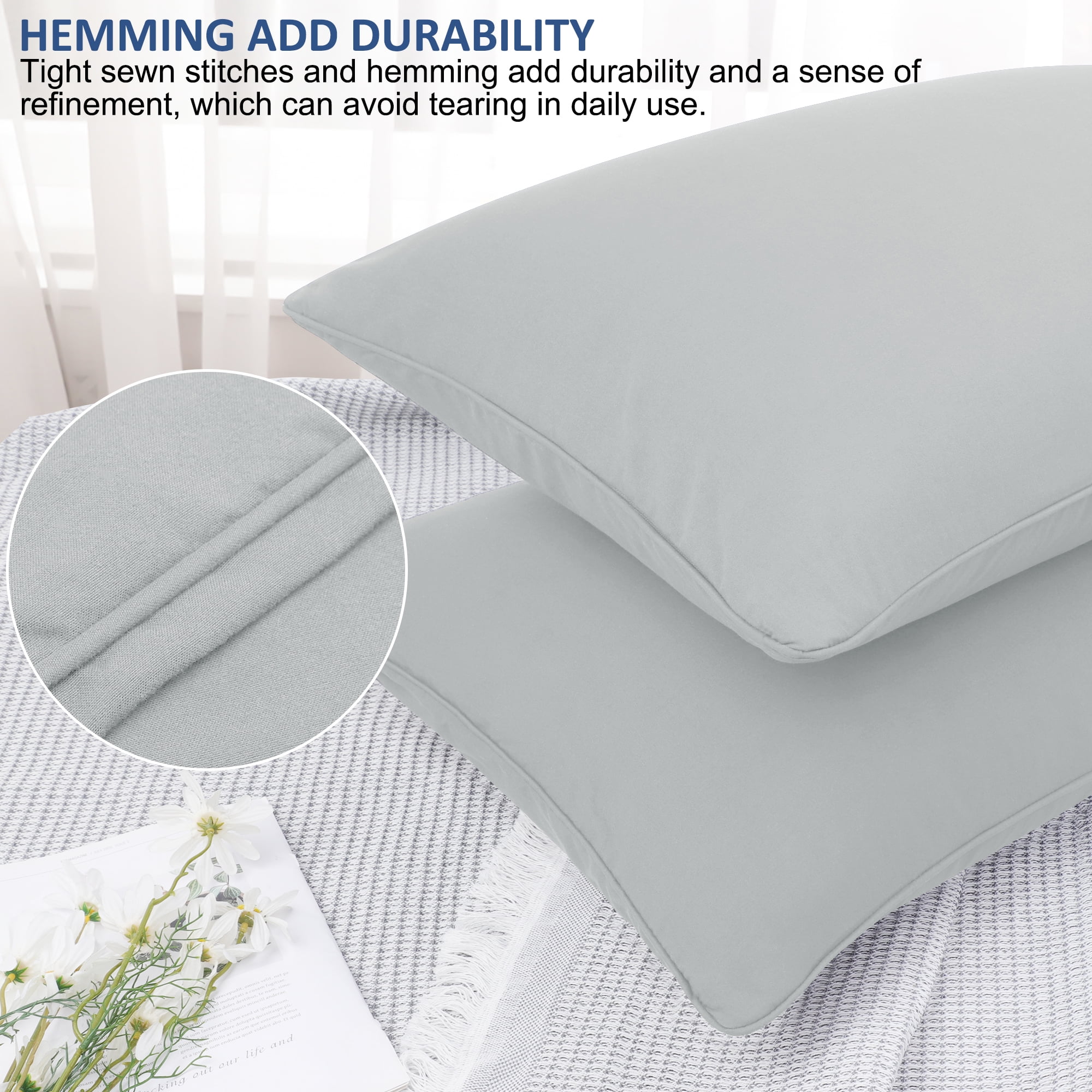 Unique Bargains 2Pcs Brushed Zipper Closure Microfiber Pillowcases Light Gray Standard