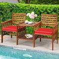 thumbnail image 1 of Gymax Causeuse en Bois d'Acacia pour Patio Extérieur, Ensemble de Conversation avec Table, Coussin Rouge, 1 of 10