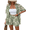 White And Green Flowers, variant on Cuteduck Women's Set Summer Short Sleeve Polo Neck Loose Floral Print Bohemian Casual Comfortable Outfit S-2XL