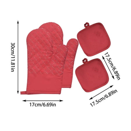 

4-piece Kitchen Oven Glove Oven Mitts And Pot Supports Oven Mitts Heat Resistance To 500 Degrees Long Gloves For Oven Baked With A Filling Of Recycled Cotton And Superficies Non-slip Clearance