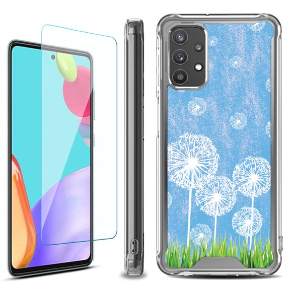 Shockproof Bumper Phone Case for Samsung Galaxy A53 5G, with Tempered Glass Screen Protector, by OneToughShield ® - Dandelion Sky