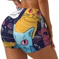 thumbnail image 2 of Kdxio Colorful Cats Pattern Art Print Workout Shorts for Women Seamless Soft Smooth Gym Yoga Scrunch Active Shorts, 2 of 5
