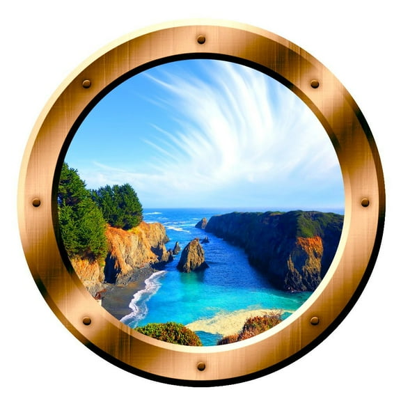 VWAQ Ocean View Porthole Wall Decal Nature Window Sticker Peel and Stick Mural BP12 (14" Diameter)
