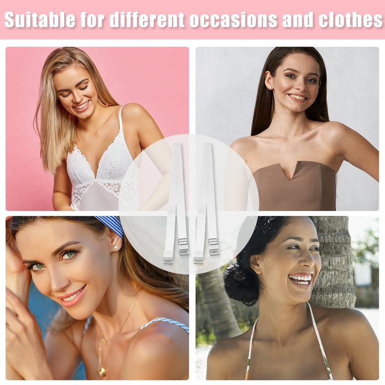 Unique Bargains ABS Non-Slip Adjustable Invisible Clear Bra Shoulder Strap with Stainless Steel Hook 2 Pair 15mm