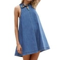 thumbnail image 2 of Women'S Sleeveless Denim Babydoll Mini Dress Summer Casual Cutout Back A-Line Flowy Jean Dress with Pockets Dark Blue XL, 2 of 9