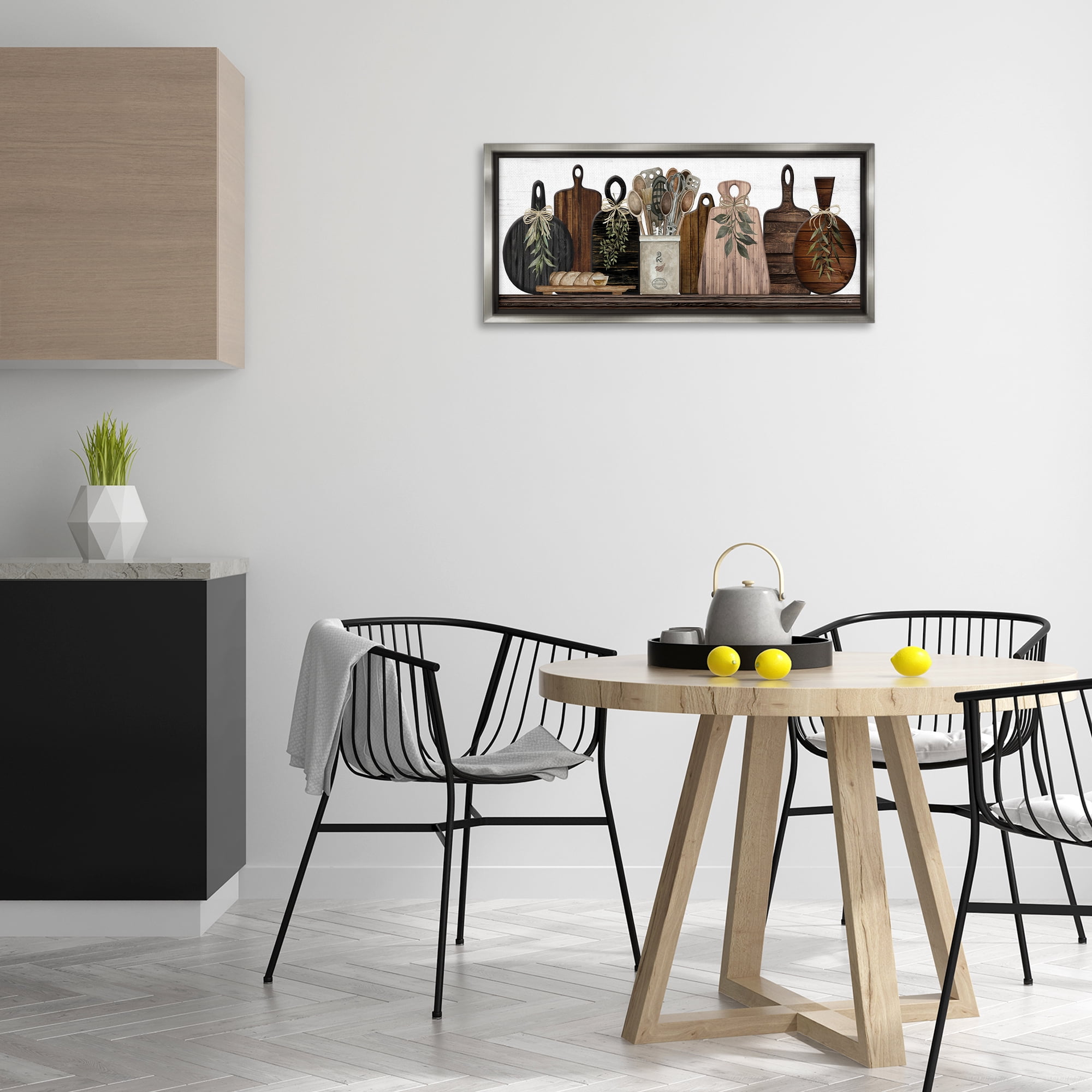 Stupell Industries Wooden Kitchen Items Food & Beverage Painting Gray Floater Framed Canvas Art Print Wall Art, 31 x 14