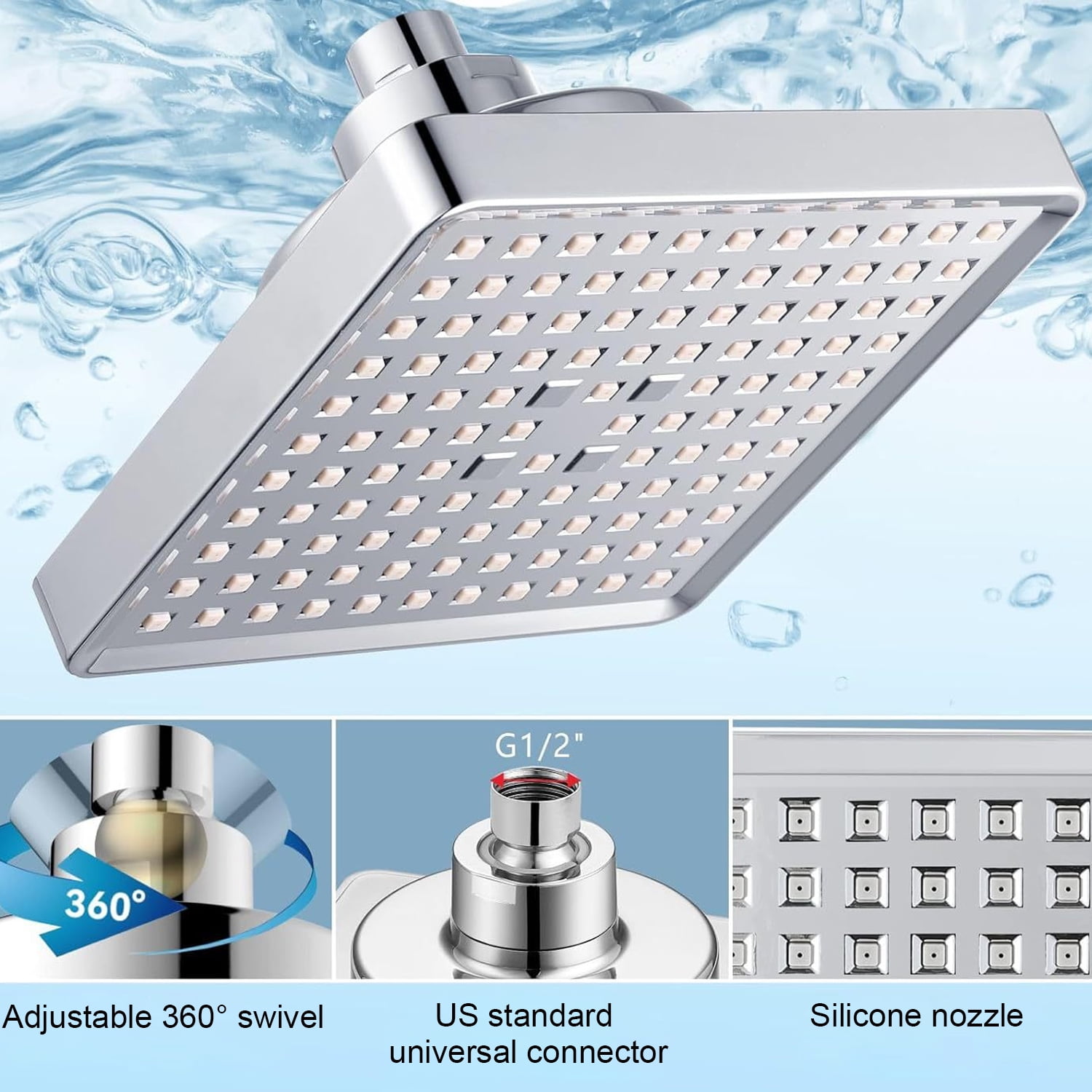 BTideas High Pressure Filtered Shower Head,6'' 360° Rotatable Rain Shower Head with 20 Stage Filters