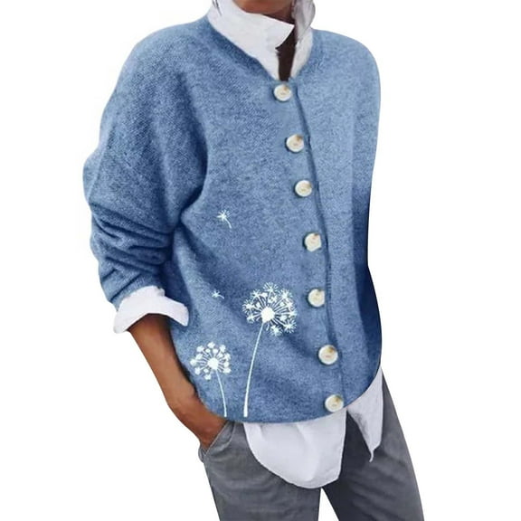 QASIEATN Fall Coats for Graceful Ladies Fashion, Long Sleeve Printed Button Cardigan Jacket, Womens Winter Tops