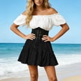 thumbnail image 5 of Gamivast Skirts for Women High Waisted Elastic Waist A-Line Boho Skirt Flowy Chiffon Ruffle Tiered Solid Mini Skirt Casual Vacation Summer Holiday Resort Black XXL, 5 of 6