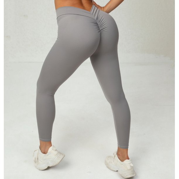Pantalones deportivos ajustados de cintura en V y color liso con cintura en V para fitness y yoga sin vergüenza