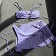 thumbnail image 1 of WIZUTIZ Women's Solid Color Sexy Swimsuit Drawstring Strap Split Swimsuit Three Piece Set Purple Holiday Saving, 1 of 3
