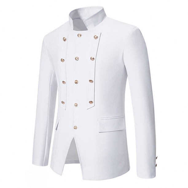MYG Men Triple Breasted Blazer Vintage Medival Court Buckle