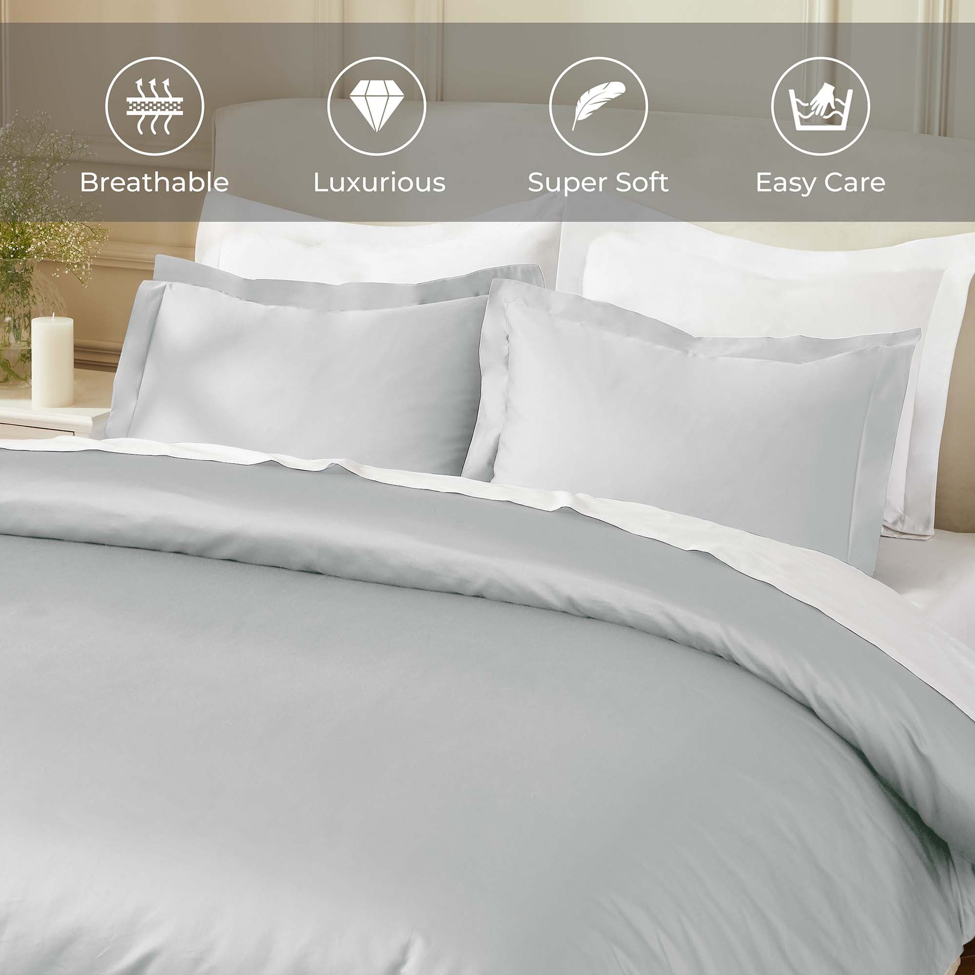 Superior Egyptian Cotton 850 Thread Count Duvet Cover Set, Full/Queen, Chrome