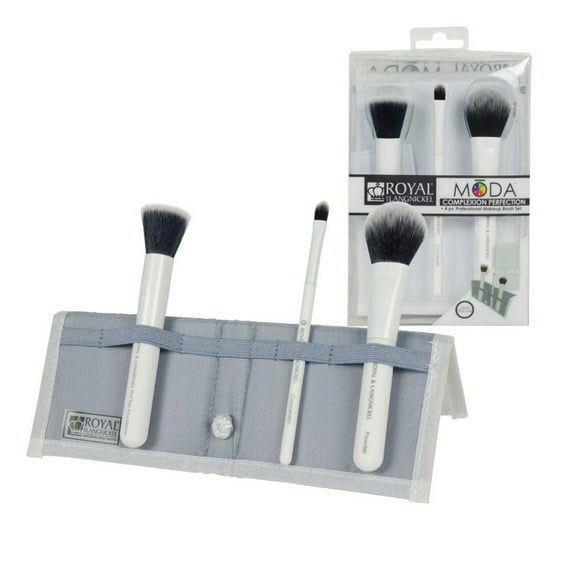 MODA Brush Complexion Perfection 4pc White Travel Sized Flip Makeup Brush Set