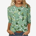 thumbnail image 6 of 3/4 Length Sleeve Tops for Women Trendy Floral Printed Crew Neck Graphic Tees Casual Polyester Cotton T Shirts (XL, Green), 6 of 6