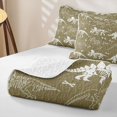 thumbnail image 4 of Homewish Cartoon Dinosaur Print Quilt King for Kids, Olive Green White King Coverlet Set, 3pcs, 1 Comforter and 2 Pillowcases, 4 of 7