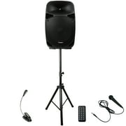 ChromaCast Portable PA 2 Channel Active 150Watt Sound System with Microphone, Stand & Clip On LED Light