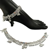 800 Silver Rajwada Hallmarked Pajeb Anklet with Meena - Style #06