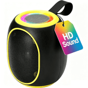Mini Bluetooth Speaker with Bass Subwoofer, Portable Wireless Speaker with RGB Light, Built-in Microphone, USB/TF Support, Surprise Gift for Music Lovers(Black Yellow)