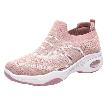 Fauean Womens Sneakers Mens Slip on Sneaker Light Breathable Thick Sole Shoes Daily Wear Pink Size 39