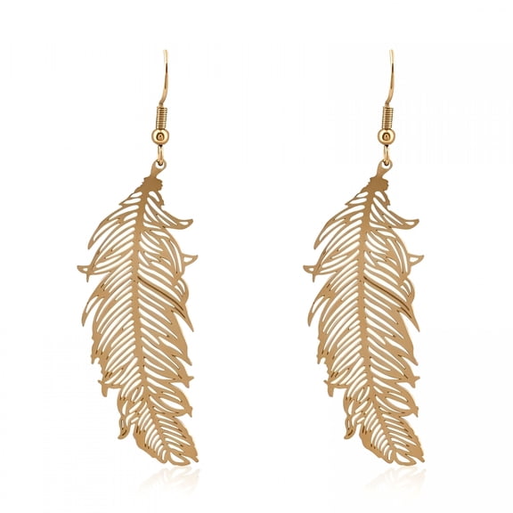 DESIGNICE 2026 New Gold Feather Leaf Drop Dangle Earrings for Women, Handmade Long Earrings Hypoallergenic Plant Earrings for Gift