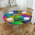 thumbnail image 3 of Round Fitted Tablecloth with Elastic Colorful Rose Flower Round Outdoor Tablecloths Fitted Table Covers for Round Tables Waterproof Reusable Vinyl Table Cloth for Indoor and Outdoor 44"-48", 3 of 7