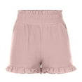 thumbnail image 4 of Rezuofi Womens Linen Shorts Summer Casual High Wasited Ruffle Wide Leg Drawstring Beach Loose Shorts, 4 of 5