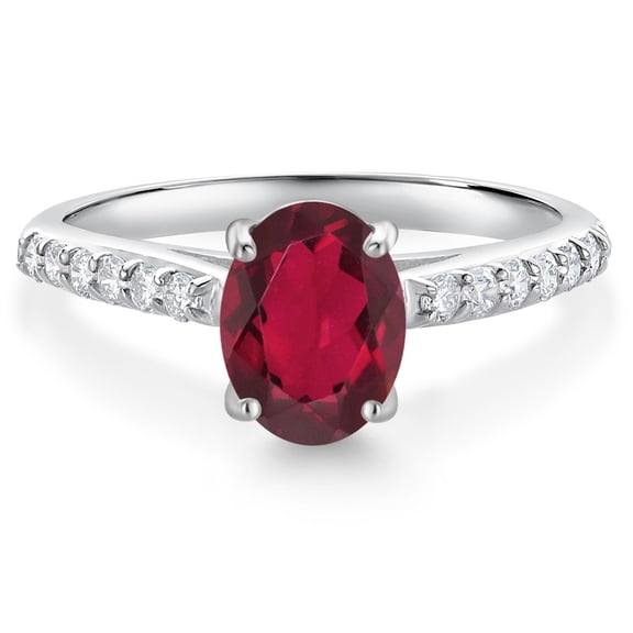 Gem Stone King 10K White Gold Ruby Red Mystic Topaz and White Lab Grown Diamond Engagement Ring for Women (1.48 Cttw, Oval 8X6MM, Gemstone Birthstone, Size 8)