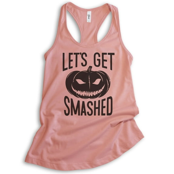 Let's Get Smashed Tank Top, Ladies Racerback Tank Top, Halloween Tank, Pumpkin Tank, Desert Pink, Medium