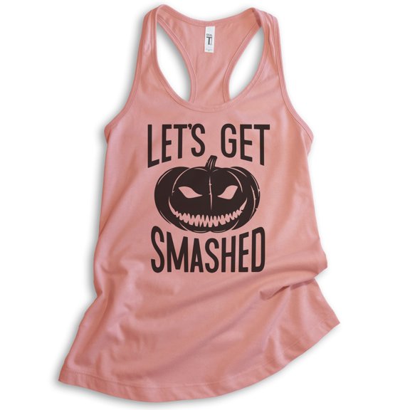 Let's Get Smashed Tank Top, Ladies Racerback Tank Top, Halloween Tank, Pumpkin Tank, Desert Pink, Medium
