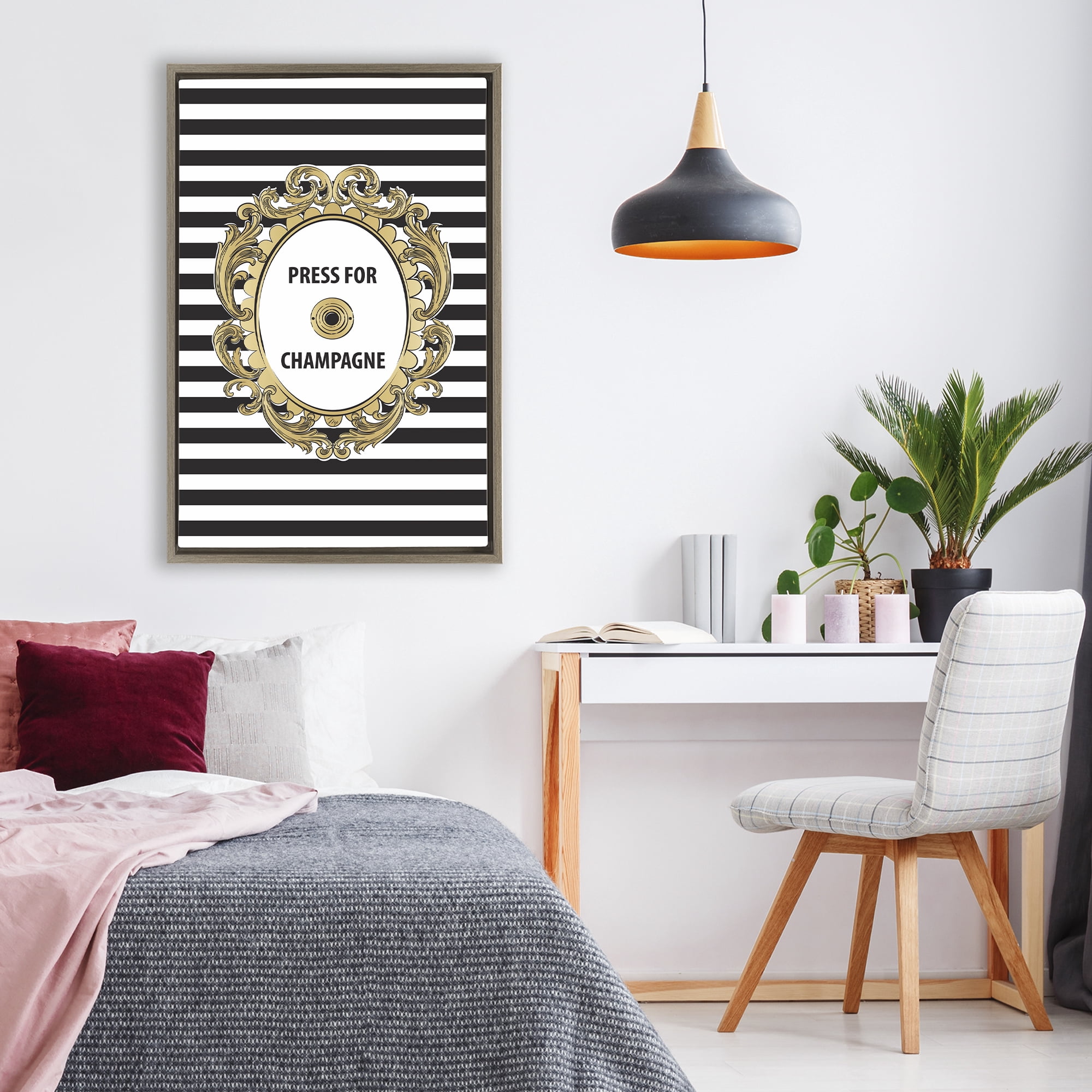 Stupell Industries Press For Champagne Celebration Brown Framed Floater Canvas Wall Art, design by Martina Pavlova