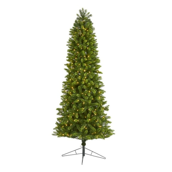 Nearly Natural 8ft. Slim Virginia Spruce Artificial Christmas Tree with 600 Warm White (Multifunction) LED Lights with Instant Connect Technology and 1294 Bendable Branches