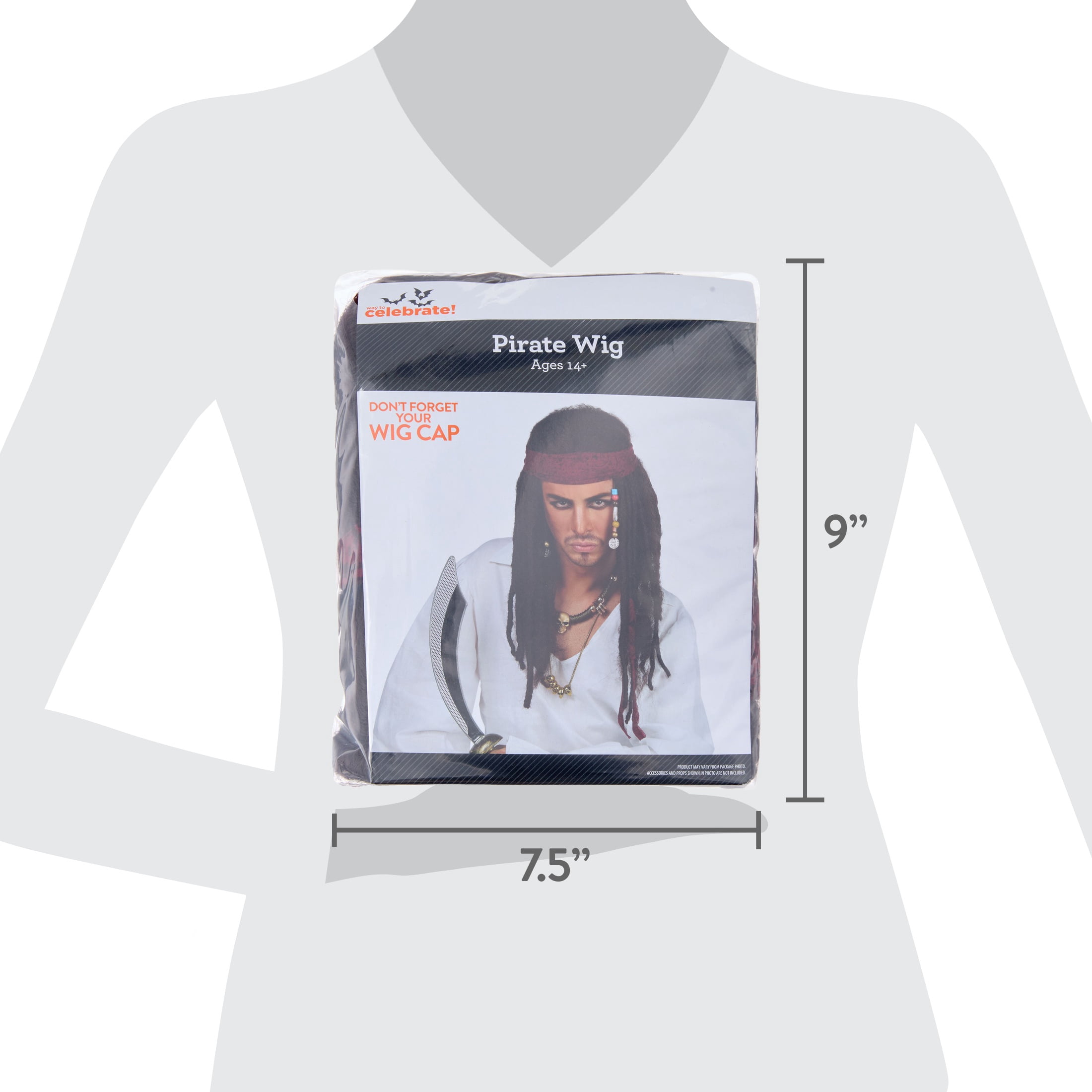 Pirate Wig Costume Accessory for Adults, Black, Halloween by Way To Celebrate