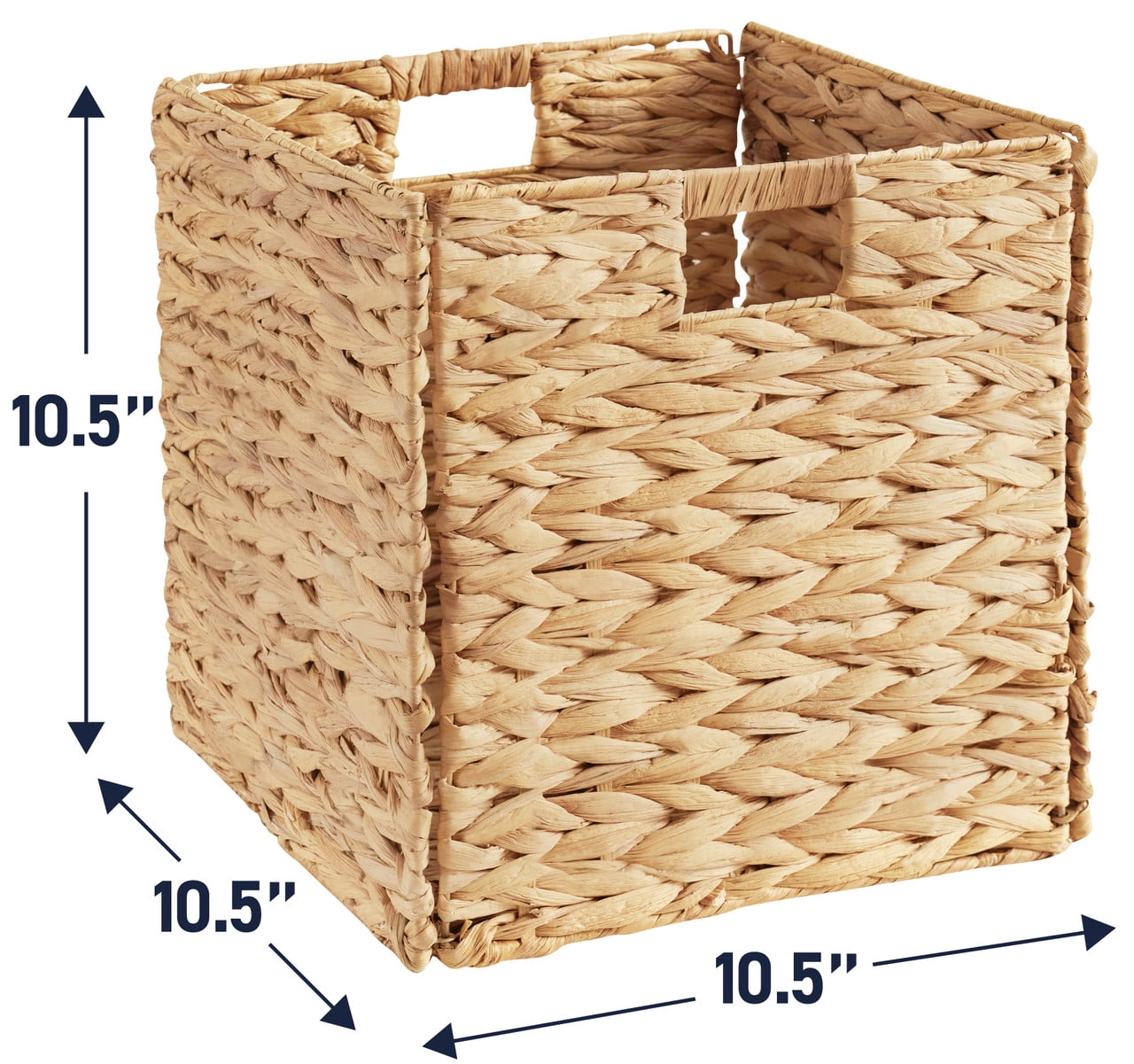 Ornavo Home 10.5 x 10.5 Inch Water Hyacinth Baskets Set of 6 – Handwoven Collapsible Wicker Storage Cube Bins with Handles for Bathroom, Bedroom, Laundry and Pantry - Natural